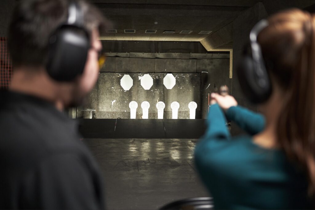 Climate-controlled indoor shooting lanes at Take Aim Gun Range