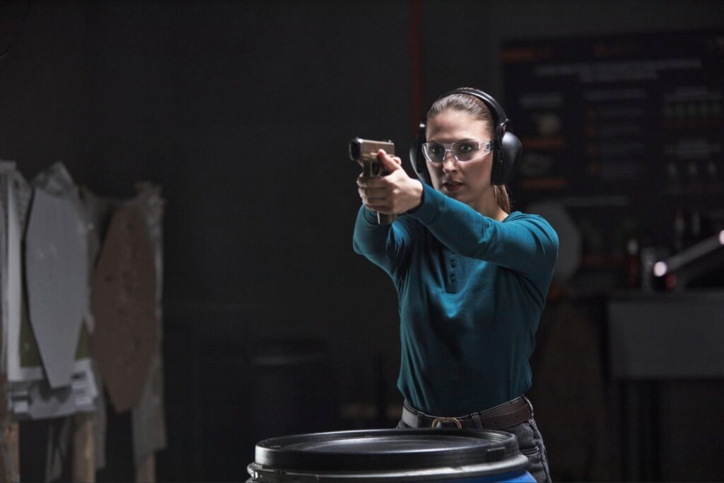 Shooter practicing a balanced handgun shooting stance in Sarasota