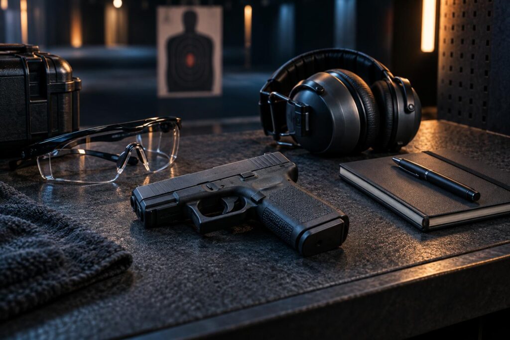 Eye and ear protection required for handgun rentals Sarasota indoor shooting range