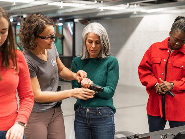 Women-only firearm training Sarasota classroom discussion led by a firearm safety instructor
